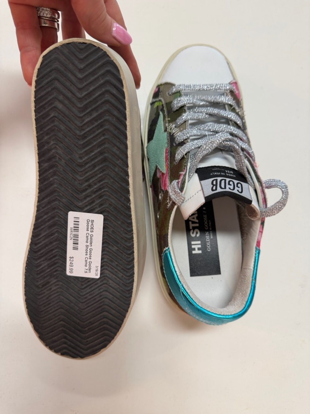 Golden Goose women’s  Hi Star Floral Sneakers in Pink, Teal & Silver - Picture 5 of 5